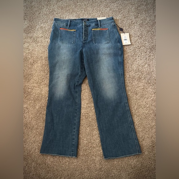 NWT NYDJ Woman’s Marilyn Straight Raw Hem Multi Color Pocket  Cropped Jean - Picture 5 of 16